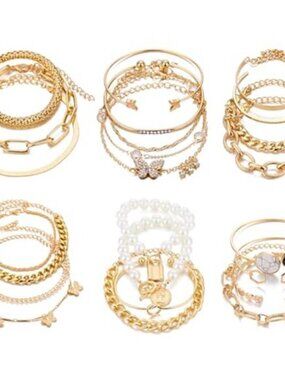 Gold Chain Bracelet Set Cuban Link Bangle Stackable Anklet Jewelry Set Women